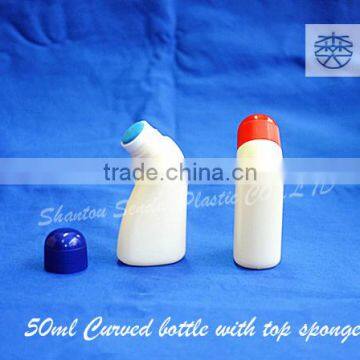 50ML top sponge applicator bent bottle for liquid medicine, hair building fiber bottles with top sponge