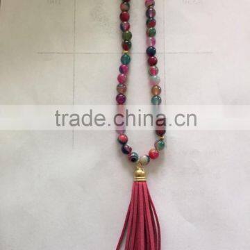 Fashion latest design natural red stone necklace, tassel necklace wholesale, tassel making supplies