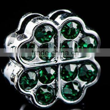 Popular Green Rhinestone Four Leaf Clover 8mm Slide Charms Lucky Charm