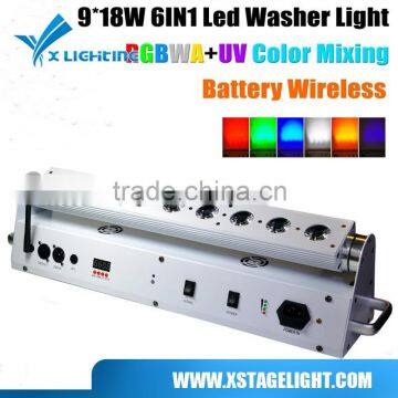 9*18w RGBAW+UV battery power wireless DMX led bar / led wash light for wedding