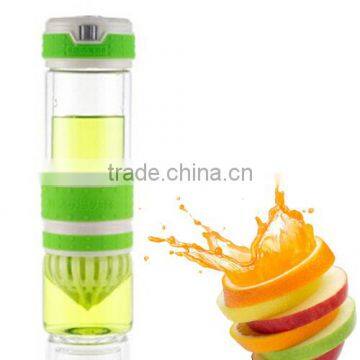 In Stock Now 600ml Double Glass Lemon Cup Water Bottle, Food Grade Fruit Infuser Water Bottle