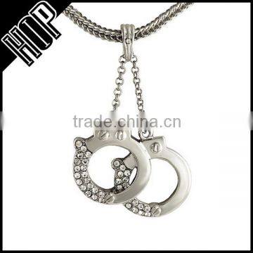 Hip Hop Silver Iced Out HandCuff Pendant Necklace