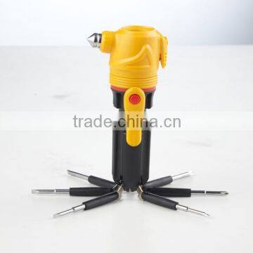 multi function Screwdriver with torch/ car emergency hammer