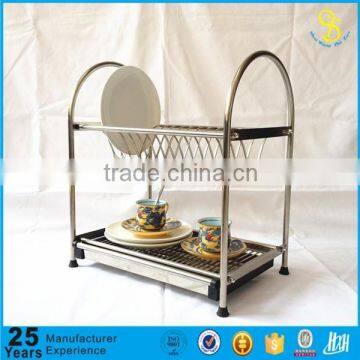 Manufacture Kitchen stainless steel dish rack, 2 tiers metal dish rack with drainer, corner dish rack(Guangzhou factory)