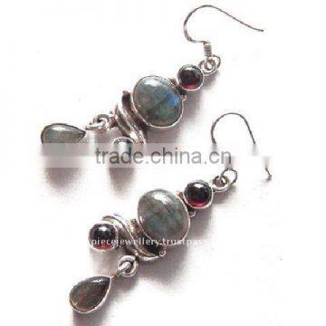 E071 Labrodorite Jewellery PU20, white gold earrings