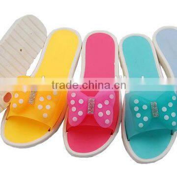 Durable Sole Ladies Bowknot Design Flat PCU Blowing Slide Slippers