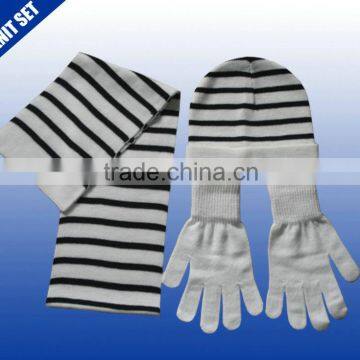 Mens knitted wholesale winter hats and gloves scarves set