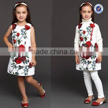 2015 new arrival sleeveless floral printed knee length tutu dress girls' dress