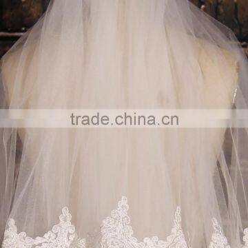 BV1002 New Arrival Elegant Ivory Veil Of Bride Lace Purfle One Layer 2015 Wedding Long Veils Quality Choice photo-3
