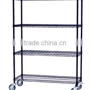 Plastic coated wire shelving with wheels