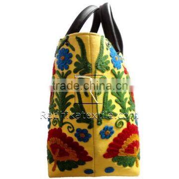 RTHHBC-28 Colorful Flower Embroidered Uzbek Suzani Large Canvas Tote shopping bag For Ladies India Wholesaler Manufacturer