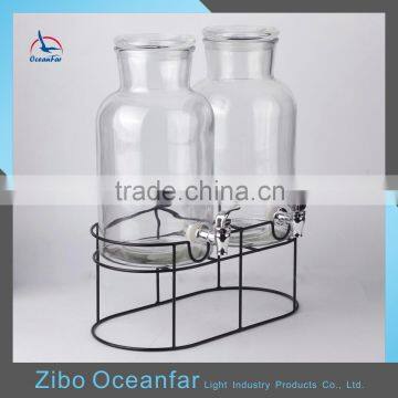 High Quality Twins Drink Dispenser Glass honey Dispenser Set Of 2 Glass Beverage Dispenser With metal Stand