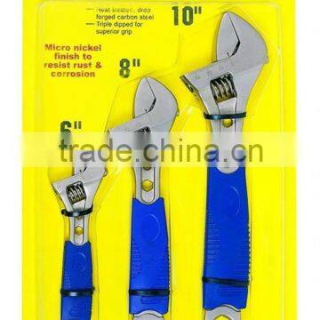 3pcs Multifunction Adjustable Wrench Set Nickle Finish with Scale