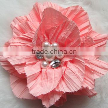 Wholesale Girls Flower Pearl Rhinestone Brooch Hair Flower Clip Hair Pin Faric Flower Artificial flowers