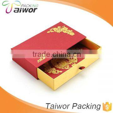 Custom Logo Gold Stamping Drawer Fabric Fancy Paper Red Packet Box with Lid Ribbon