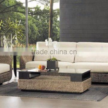 Classic Design Living Room Wicker Rattan sofa set (Hand woven by wicker, water hyacinth & wooden frame )