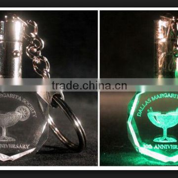 Wholesale 3D sub-surface engraving inside novelty crystal glass key chain with flashing light(R-2309)