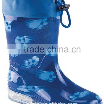 beautiful blue football design boy transpar pvc rain boot with collar