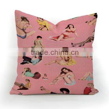 "Modern Lady" Style Printed Weave Pillow Cover For Cafe/Bar Decorative photo-3