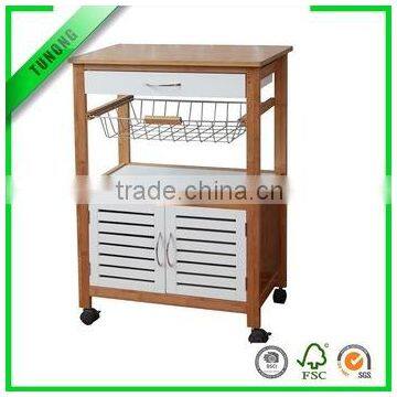 KD wooden kitchen trolley with metal basket