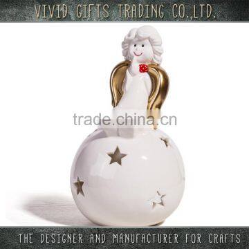 Christmas new items ceramic or porcelain angel sitting snow ball in candle holder