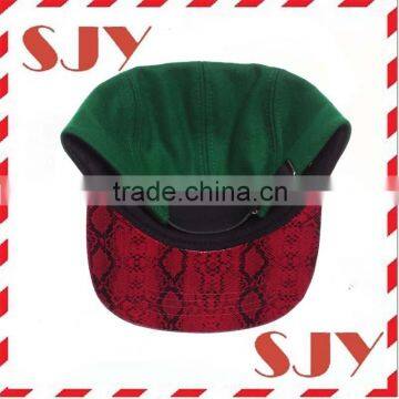 Custom Green Wool & Faux Red Snakeskin 5 Panel Hat photo-3
