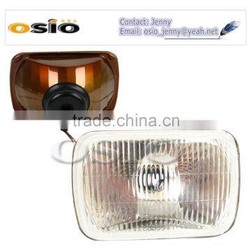 7' SQUARE headlight Red brown Iron Semi Sealed Beam 12V/24V Auto Halogen Lamp Install H4 or HID H4 Xenon Bulb