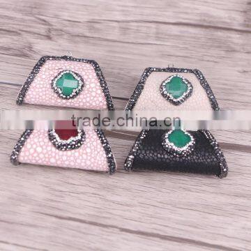 Pretty Rhinestone Bag Shape Fish skin Druzy Pendant Clover Gemstone Beads For Necklace Making Jewelry