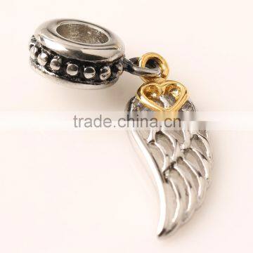 Wholesale Angel Feather Wing Golden Heart Dangle Pendant Feather Charms photo-2