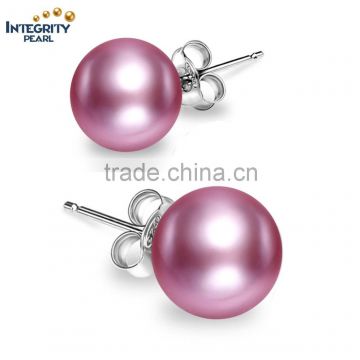 nice round 8.5-9mm purple freshwater new fashion women pearl earring findings