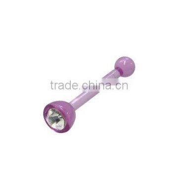 Purple Acrylic Nose Bone with Clear Cz Gem Body Jewelry