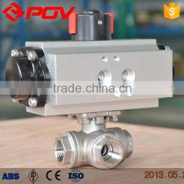 3 Way Thread L-port Double Acting Pneumatic Ball Valve 3/8'' photo-3