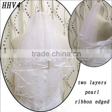 HHV4 2011 Wholesale New Two Layers Pearl Beads Real Sample Bride Wedding Veil