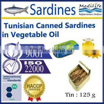 Tunisian Canned Sardines in Vegetable Oil, Canned Sardines in Vegetable Oil, Tunisian Sardines,in Cans in Vegetable Oil,125 g