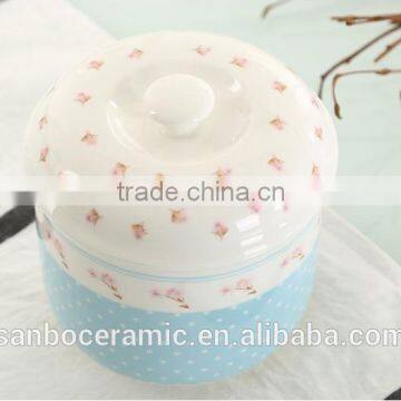 Chinese Style Home Ceramic Salt & Sugar Pot With Lid, Blue Flower Decal Printing photo-3