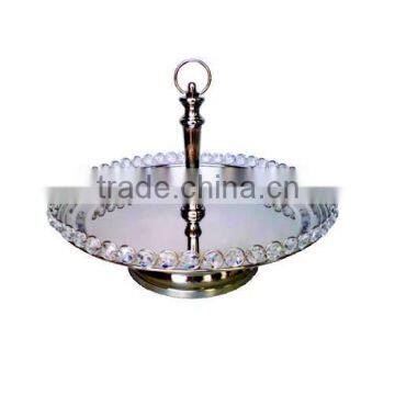 SILVER PLATED BEADED SINGLE TIER WEDDING CAKE STAND, FANCY WEDDING FRUIT STAND