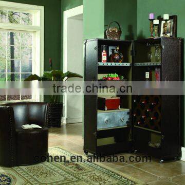 Top Quality American Design Retro Vintage Style Top Grain Leather/PU Storage Wine Cabinet for Livingroom Furniture