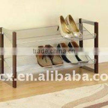 H1319 2-Tier mesh shoe rack with wood side