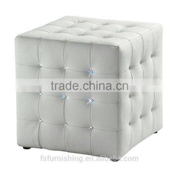 JR-01 Modern Contemporary White Color Genuine Leather Crystal Tufted Leisure Neoclassic Stools Ottoman Chair photo-5
