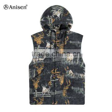 pringting animal hoodies men polar fleece vest