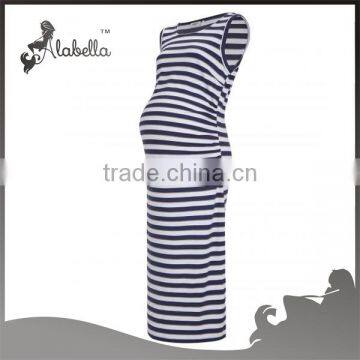 100% Cotton Stripe Custom Wholesale Western Fashionable Sexy Long Maternity Dress for Women photo-3