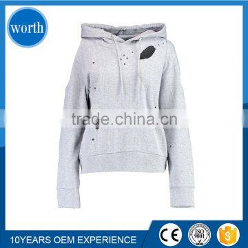 Distressed Hoodie Cold Shoulder Hoody for Ladies