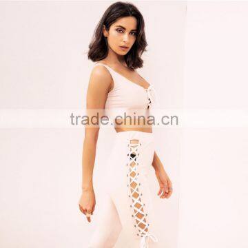 Runwaylover 100 New Fashion 2017 Ladies Suits , Women Sexy Crop Tops And Hollow Out Flared Pants photo-4