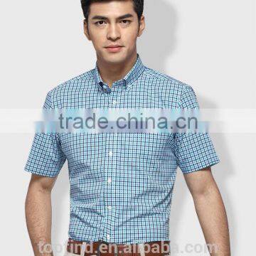 Latest Style Cotton Plaids Short Sleeve Summer Men Shirt With Slim Fit Size