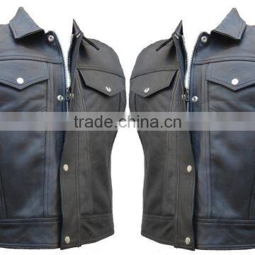 Black Leather Motorcycle VEST / Motorbike Classic Vest / Fashion Waistcoat