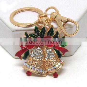 Crystal and epoxy christmas double bell - 3 way pendant - brooch,keychain,necklace.