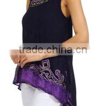 Women's Wear Designer Embroidered Rayon Tops With Long Back Panel