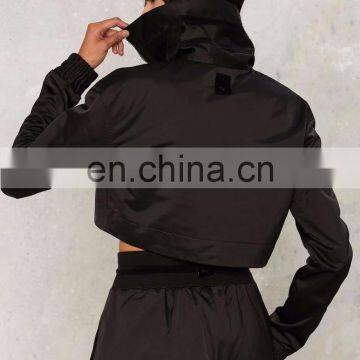Wholesale Woman Coats and Jackets, Women High Neck Black Track Jacket photo-4