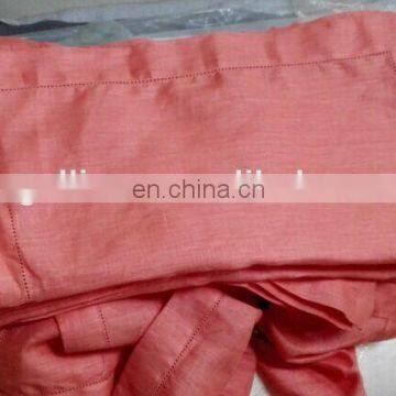 wholesale pure linen wedding napkins with hemstitch in coral color