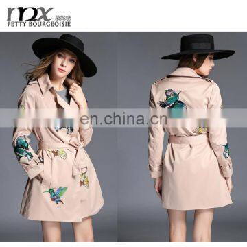 Embroidered fashion winter full length trench coat for women and ladies long coats